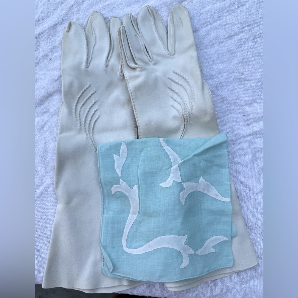Vintage long gloves and handkerchief